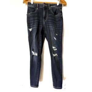 Maurices High Rise Skinny Distressed Jeans Dark Stretchy Zipper Size XS Short